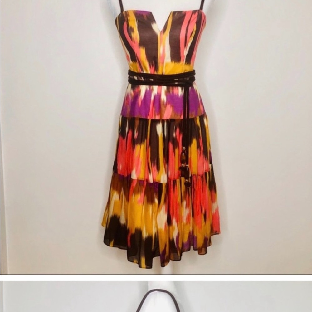 Milly of New York Watercolor Ikat Tiered Ruffle Silk Broomstick Sundress… - Picture 10 of 15
